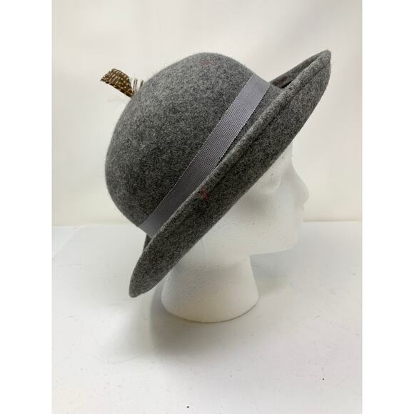 Vintage Lancaster Wool Derby Hat Feather Detail Medium Heather Gray - Picture 4 of 7